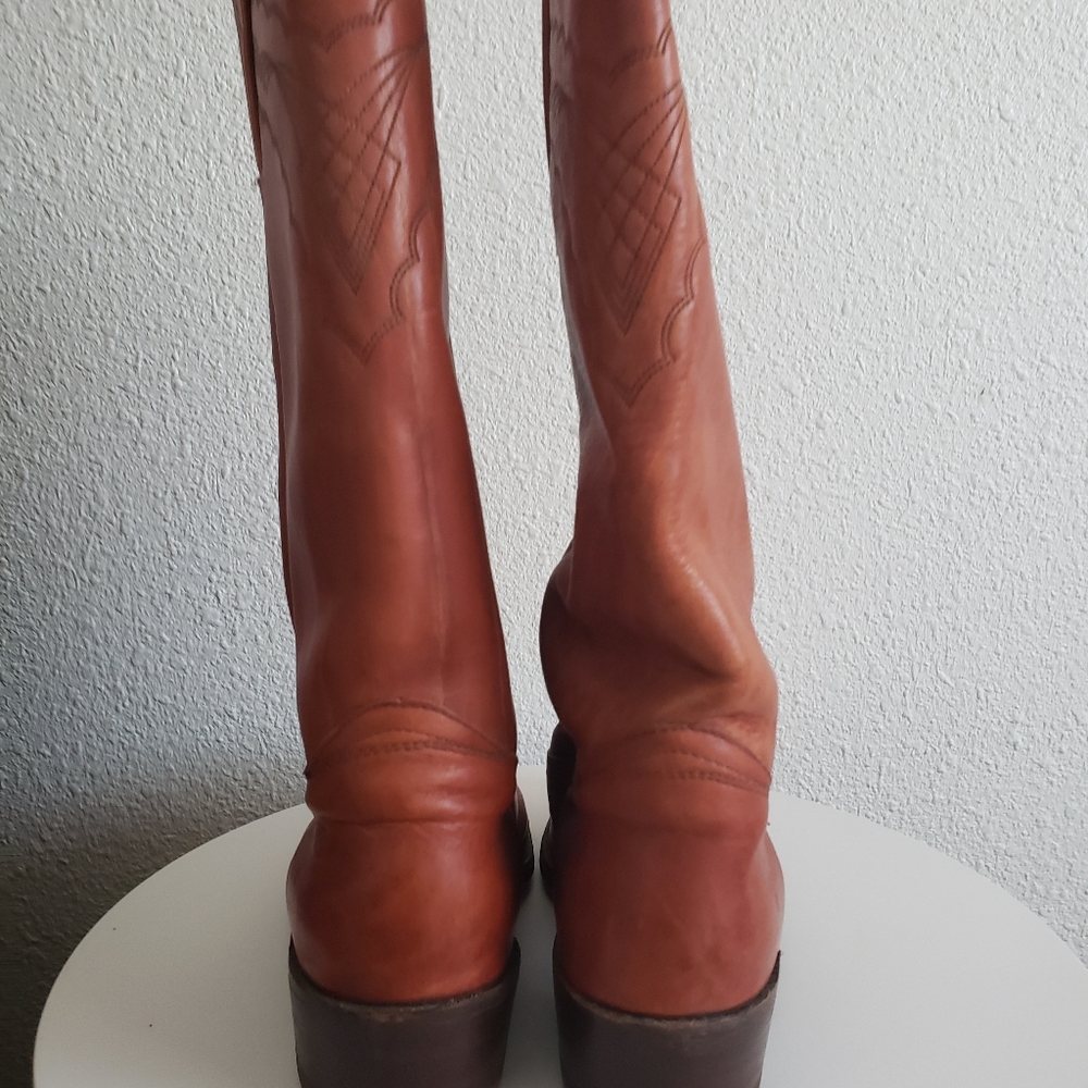 Frye Chestnut Brown Leather Western Pull-On Boots - Picture 10 of 15